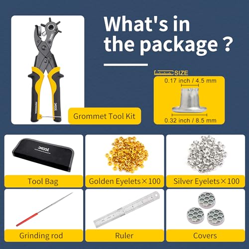 XOOL 2 in 1 Leather Hole Punch Eyelet Tool Kit, 3/16" 4.5mm Metal Eyelets for Fabric, Hole Puncher, Eyelet Pliers for Shoes Leather Clothes Belt - style: Hole Puncher × Eyelet Pliers