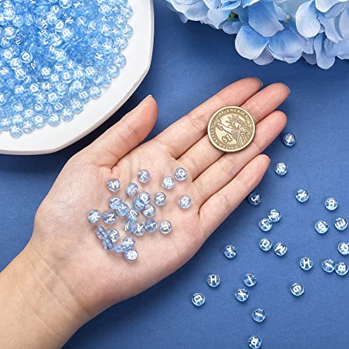 BEEFLYING 1480Pcs Transparent Acrylic Alphabet Beads Flat Round Disc Coin A-Z White Letter Beads Clear Spacer Beads Charms for DIY Friendship Boho Bracelet Souvenir Jewelry Crafts Making (Sky Blue) - color: Deep Sky Blue