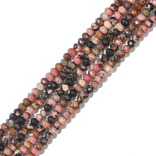 BEADIA Natural Rhodochrosite Beads 4x2mm 120pcs Faceted Rondelle Loose Semi Gemstone Beads for Jewelry Making Design - color: Rhodochrosite