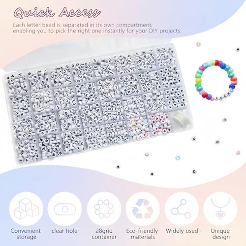 Looconi 1600pcs 31 Styles Acrylic Beads Letter Smiley Star Number and Heart Beads 7x4mm Black Alphabet on White for Jewelry Making - color: White