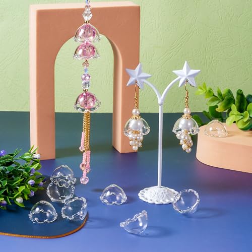 FASHEWELRY 10Pcs Glass Flower Beads Caps Clear Wind Bell Beads 21mm Glass Fishing Beads Jellyfish Beads for Wind Chimes Craft Jewelry Making - color: Clear