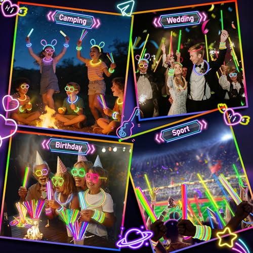 SHQDD 100 Glow Sticks Bulk Party Pack, 8” Neon Glow Sticks, DIY Glowsticks with Connectors Bracelets & Necklaces, Glow in the Dark Party Supplies for Kids, Adults, Parties, Halloween & New Year - style: 100PCS