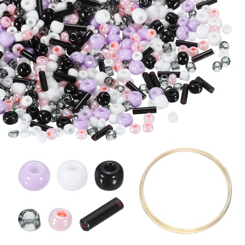 uxcell 1Set Glass Seed Beads, 1.5-4.5mm Small Embroidery Bugle Beads Assorted Tube Bead Loose Kit for Jewelry Making DIY Craft Beading Bracelets Necklace Earring (Dark Plum) - color: Dark Plum