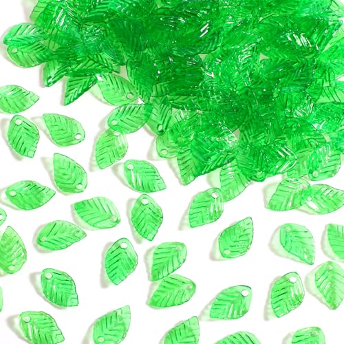 200 Pcs Green Leaf Beads, Leaves Charms for Jewelry Making, Leaf Shaped Beads, Transparent Acrylic Leaves Charm, Summer Plant Charms, Small Charm for Making Bracelets, Necklace, DIY Jewelry