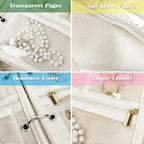 Travel Jewelry Organizer Case,Small Jewelry Bags Jewelry Storage Book Binder with Clear Zipper Velvet Pouch for Traveling,Earrings, Rings, Necklace, Bracelet (Pink) - color: Pink