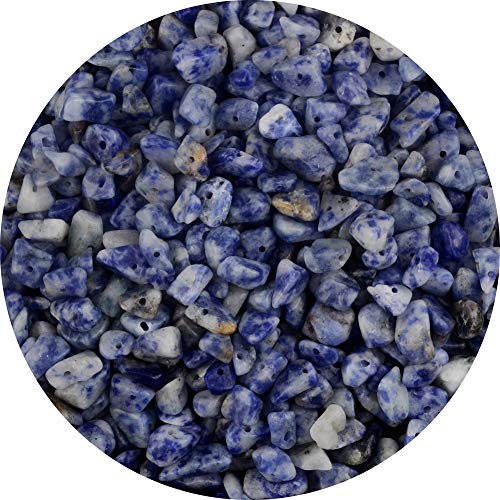 Natural Chip Stone Beads Blue Sodalite 5-8mm About 400 Pieces Irregular Gemstones Healing Crystal Loose Rocks Bead Hole Drilled DIY for Bracelet Jewelry Making Crafting (5-8mm, Blue White Sodalite) - color: Blue White Sodalite