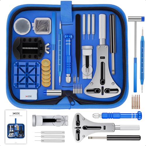 XOOL 210 PCS Watch Repair Kits, Including Watch Battery Change Kit, Watch Case Opener, Link Remover, Spring Bar Tools, Screwdrivers, and Portable Carrying Case with Instruction Manual - color: 210pcs BLUE