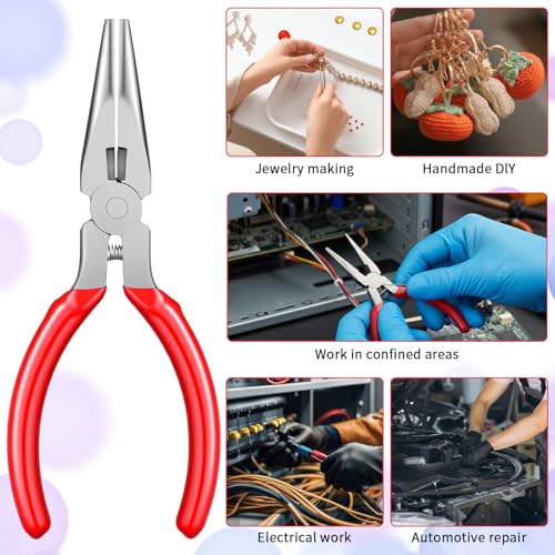 3 Pcs Needle Nose Pliers 5 Inch Long Nose Pliers with Side Cutter Spring Small Plier for Jewelry Repair Wire Wrapping Beading Crafts Jewelry Making Supplies