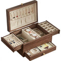 CHOSIN Black Walnut Wooden Jewelry Box for Women, 3 Level Multi-functional Drawer Organizer Box Watch Necklace Ring Earring Storage Mothers Day Gifts for Mom - style: No Mirror