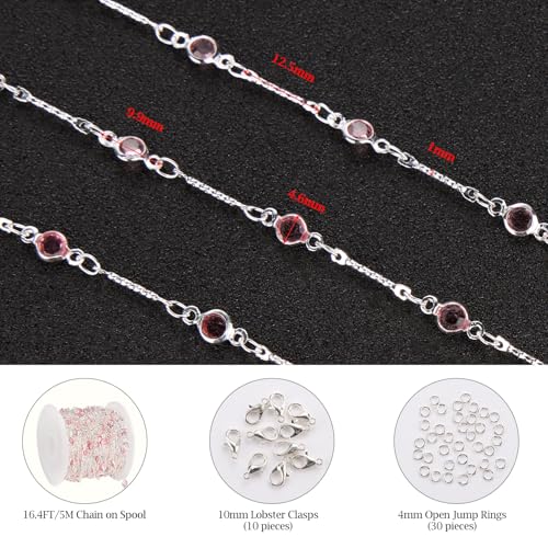 KYUNHOO 16.4 Feet Pink Rhinestone Bead Jewelry Chain Roll Stick Links Silver Chains for Jewelry Making with Connectors DIY Handcrafts - color: Pink Crystal Bead