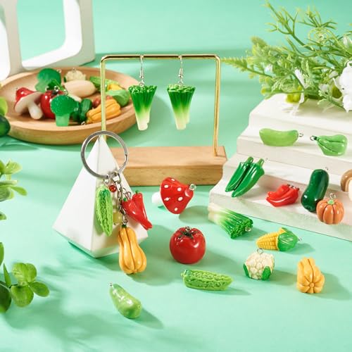 Craftdady Fruit Dangle Charms Pendants Cute Resin Food Pendants Apple Orange Pineapple Strawberry Pendants Lovely Vegetable Mushroom Charms for DIY Craft Earring Bracelet Necklace Jewelry Making - color: Mixed Color Vegetable