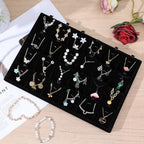 Lemecima 2pcs 24 Grids Stackable Jewelry Tray Organizer with Removable Dividers, Velvet Jewelry Display Tray for Earrings Necklaces Bracelet Rings Display Showcase - Black