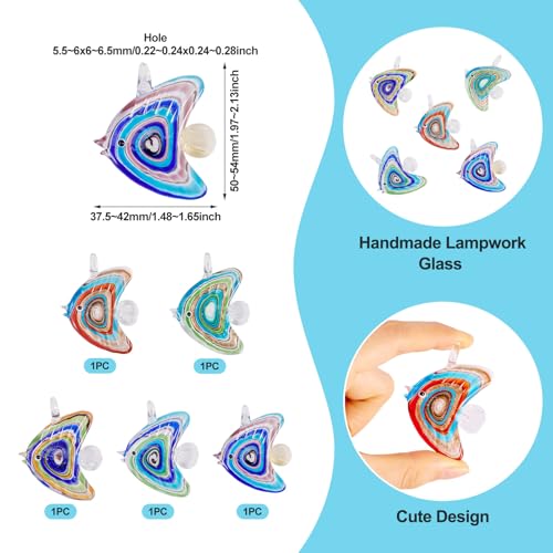 FASHEWELRY 5Pcs Handmade Lampwork Fish Charms 5 Colors Cute Glass Ocean Marine Life Penadants Cartoon Tropical Fish Charms for DIY Bracelet Jewelry Making - color: Tropical Fish