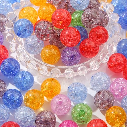 16mm Acrylic Beads Color Crackle Bead Round Loose Space Beads for Necklace Bracelet Earrings DIY Jewelry Crafts Making(Crack-2) - color: crack-2