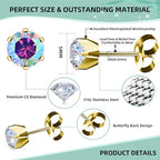 Nunpag 12 Pcs Ear Piercing Kit Disposable Ear Piercing Gun Kit with 4 Pcs 6 Prong Setting Cubic Zirconia Earrings Stud 316L Stainless Steel Easy to Use at Home Self Ear Piercer Gun Kit Tool - color: Gold-Rainbow