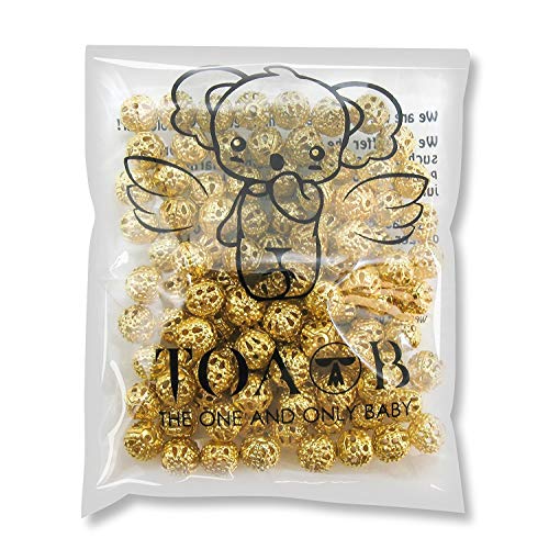 TOAOB 100pcs Gold Spacer Beads 6mm Filigree Hollow Ball Beads Round Metal Loose Beads for DIY Crafts Bracelets Necklaces Earrings Jewelry Making - color: Gold, size: 6mm
