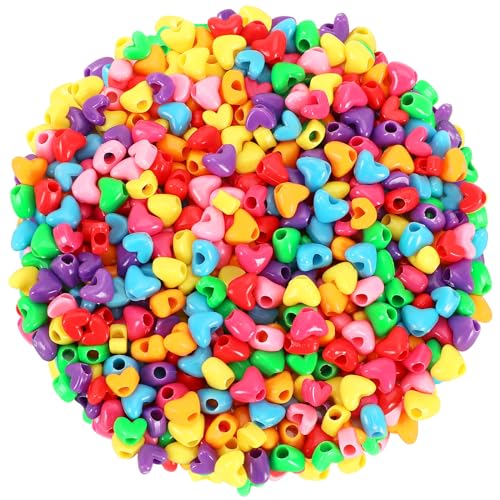 UPINS 1200Pcs Heart Beads, Valentine's Beads for Crafts Jewelry Making Bracelets Beads for Valentine's Party Christmas (600 Large and 600 Small) - color: Multicolor Heart