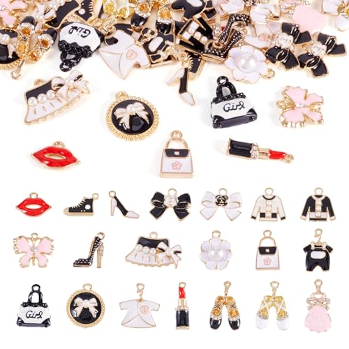 Craftdady Enamel Dangle Charms Pendant Food Animal Flower Cute Charms Colorful Metal Fruit Pendants Hang Ornament for Craft Bracelet Necklace Earring Key Chains Jewelry Making - color: Colorful Make Up Theme