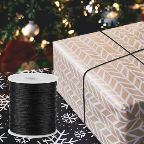 Black Nylon String Cord - 1MM 100 Yards Black Twine, Bracelet String for Bracelet Making, Braided Ornament Lanyard Thread, Jewelry Thread Clay Bead Cords for Crafts, Macrame Satin - style: Black