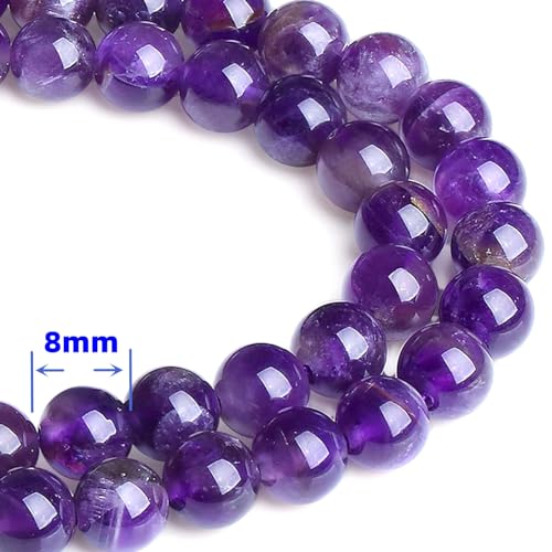 QINJIEJIE 100PCS Amethyst Beads 8mm Natural Stone Beads Round Loose Gemstone Bead for Bracelet Beading Crystal Jewelry Making DIY Necklace Earrings 0.32" - color: Amethyst, size: 100PCS