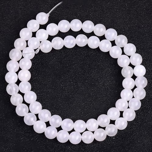 HAAMIIQII 6mm Natural White Jade Beads Round Gemstone Loose Beads for Jewelry Making 2 Strands (120-130pcs) - color: White Jade, size: 6mm (120-130pcs)