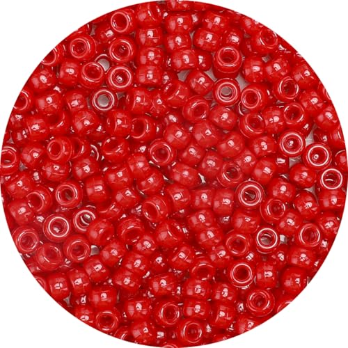 1200pcs Pony Beads Bulk – Red 6x9mm Plastic Craft Beads for Bracelets, Jewelry, Hair Braiding & DIY Projects - color: Red