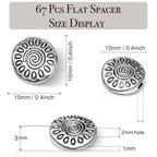 Tibetan Silver Spacer Beads 10mm Flat Round – 67pcs Metal Spacer Beads for Jewelry Making, Bracelets, Necklaces & Earrings DIY Supplies, Antique Silver Zinc Alloy - color: Silver Round