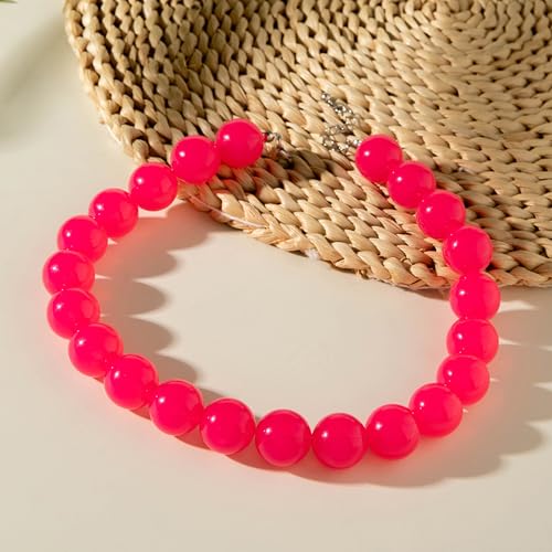 Chunky Acrylic Resin Beaded Necklace for Women Colorful Large Round Choker Adjustable Stack Acrylic Beads Necklace Resin Summer Party Jewelry - style: Red