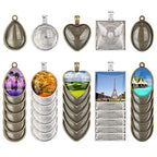 60 Pieces 5 Styles Pendant Trays 30pcs Round & Square & Heart & Teardrop & Oval and 30pcs Bright Glass Cabochon Dome Tiles for Crafting DIY Jewelry Gift Making - color: 30Pcs Metal Pendant+30pcs Bright Glass Cabochon