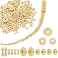 Beebeecraft 190Pcs Disc Spacer Beads 3/4/5/6/7/8/10mm 18K Gold Plated Brass Flat Round Spacers Rondelle Heishi Beads for Summer Stackable Bracelet Necklace Jewelry Making