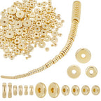 Beebeecraft 190Pcs Disc Spacer Beads 3/4/5/6/7/8/10mm 18K Gold Plated Brass Flat Round Spacers Rondelle Heishi Beads for Summer Stackable Bracelet Necklace Jewelry Making
