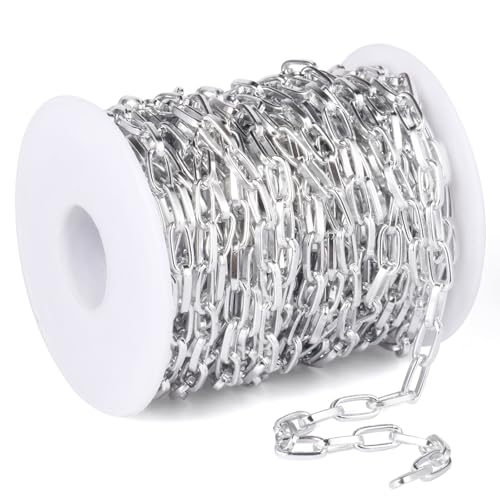 33FT Silver Paperclip Chain Roll 5.5MM Silver Plated Aluminum Paperclip Link Chains Spool Bulk for Jewelry Making - color: silver, size: 5.5MM