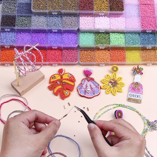 SONGIN 62,300pcs Seed Beads kit with Bugle Beads, 7 Boxes Assorted Glass Bead Set for Jewelry Making, Featuring 2mm Seed & Long Short Tube Bead for DIY Bracelets, Necklaces, and Crafts