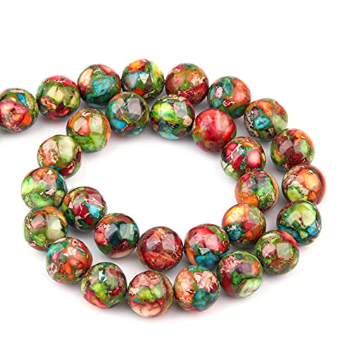 Natural Stone Beads 10mm Green Red Imperial Jasper Polished Round Smooth Gemstone Beads for Jewelry Making Adults 15 Inch(Green Red Imperial Jasper,10mm) - color: Green Red Imperial Jasper, size: 10mm