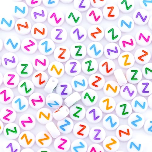 300Pcs Round Letter Beads Z 4X7mm Individual Flat Alphabet Beads for Friendship Bracelets Making - color: Round - Z