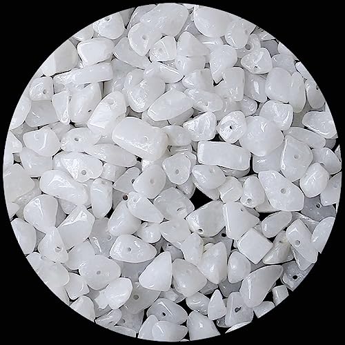 LAIDANLA White Jade 400pcs Natural Chip Stone Beads 5-8mm Healing Crystal Irregular Gemstones Drilled DIY Loose Rocks Bead Crystal for Bracelet Earrings Necklace Jewelry Making Crafting - color: Y-White Jade