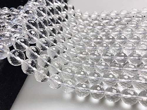 JM Design Clear Quartz Crystal Faceted Round Loose Gemstone Beads Size 10mm 15.5" Strand for Jewelry Making - size: 10mm