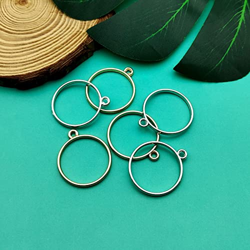 Oubaka 100pcs Open Bezels for Resin,Hollow Frame Pendants Blank Resin Pendants Open Bezel Pendants Backs Geometric Pressed Flower Frame for Jewelry Making,DIY Resin Crafts(K Gold,White K) - color: 100pcs Round Open Bezel Pendants
