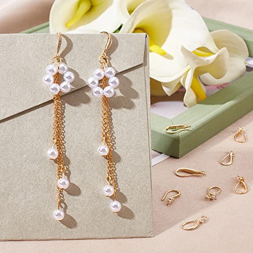 Beebeecraft 24Pcs 6 Style Cubic Zirconia Earring Hooks 18K Gold Plated Ear Wire Fish Hooks with Loop for DIY Earring Jewelry Making 15~18mm Long - color: 6 Style Earring Hooks
