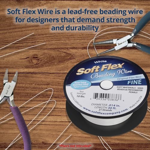 Soft Flex 21 Strand Beading Wire - Fine 0.14 Diameter - 30 Feet Design Wire - style: White Nylon