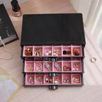 YUFONG Earring Organizer Box Acrylic Jewelry Organizer with 3 Drawers 54 Adjustable Grids Clear Stackable Earring Holder Velvet Trays Ring Display Case for Women Girls (Black Pink) - color: Black Pink