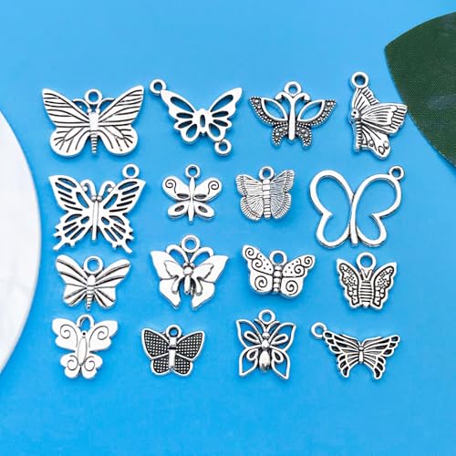 Youdiyla 144Pcs Ancient Silver Butterfly Series Pendant Jewelry Making DIY Keychain Earrings Pendant Various Design Charms for Jewelry Making Bracelets Necklace (SN10) - color: SN10