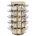 Ikee Design Free Assemble Wood Hexagon Rotating Jewelry Display Stand, 60 Removable Metal Hooks, Keychain Display Stand, Jewelry Organizer, Earring Bracelet Organizer, Oak Color, 8.3W x7.2D x 16.2H in - color: 6 side, Oak, 60 hooks