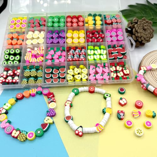 480PCS Fruit Polymer Clay Beads for Bracelet Earring Jewelry Making, Mixed Clay Spacer Beads Charms for DIY Art Craft Gifts (Fruit) - color: Fruit