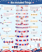 Goldwise 1578Pcs 4th of July Red White Blue Beads Bracelet Making Kit with Clay Seed Plastic Pony Pearl Beads, Patriotic USA Flag Star Beads, Metal Charms Earrings for Jewelry Making - size: 4th of July