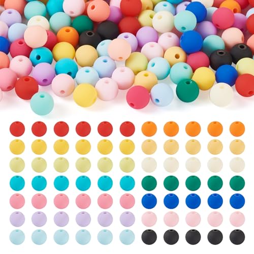 PH PandaHall 191Pcs Multicolor Acrylic Round Beads, 8mm, Matte, Rubberized, Assorted, Bubblegum, Pastel, for Bracelets, Necklaces, Jewelry Making, Crafts