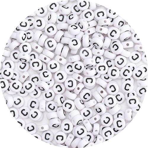 100Pcs Letter Beads 4x7mm White Round Acrylic Alphabet Beads Letter C Beads for Jewelry Making DIY Bracelets Necklaces Key Chains - color: C 100Pcs