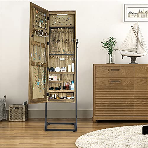 SRIWATANA Jewelry Armoire Cabinet, Solid Wood Standing Jewelry Organizer with Full Length Mirror (Carbonized Black) - color: Country Carbonized Black