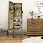 SRIWATANA Jewelry Armoire Cabinet, Solid Wood Standing Jewelry Organizer with Full Length Mirror (Carbonized Black) - color: Country Carbonized Black