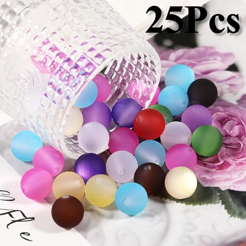 25pcs Resin Transparent Frosted Beads 16mm Cat Eye Circular Rubber Bead Spacer Bead DIY Making Friendship Bracelet Phone Chain Keychain Pen Beads Accessories (Dark Mixed Color) - color: Dark Mixed color